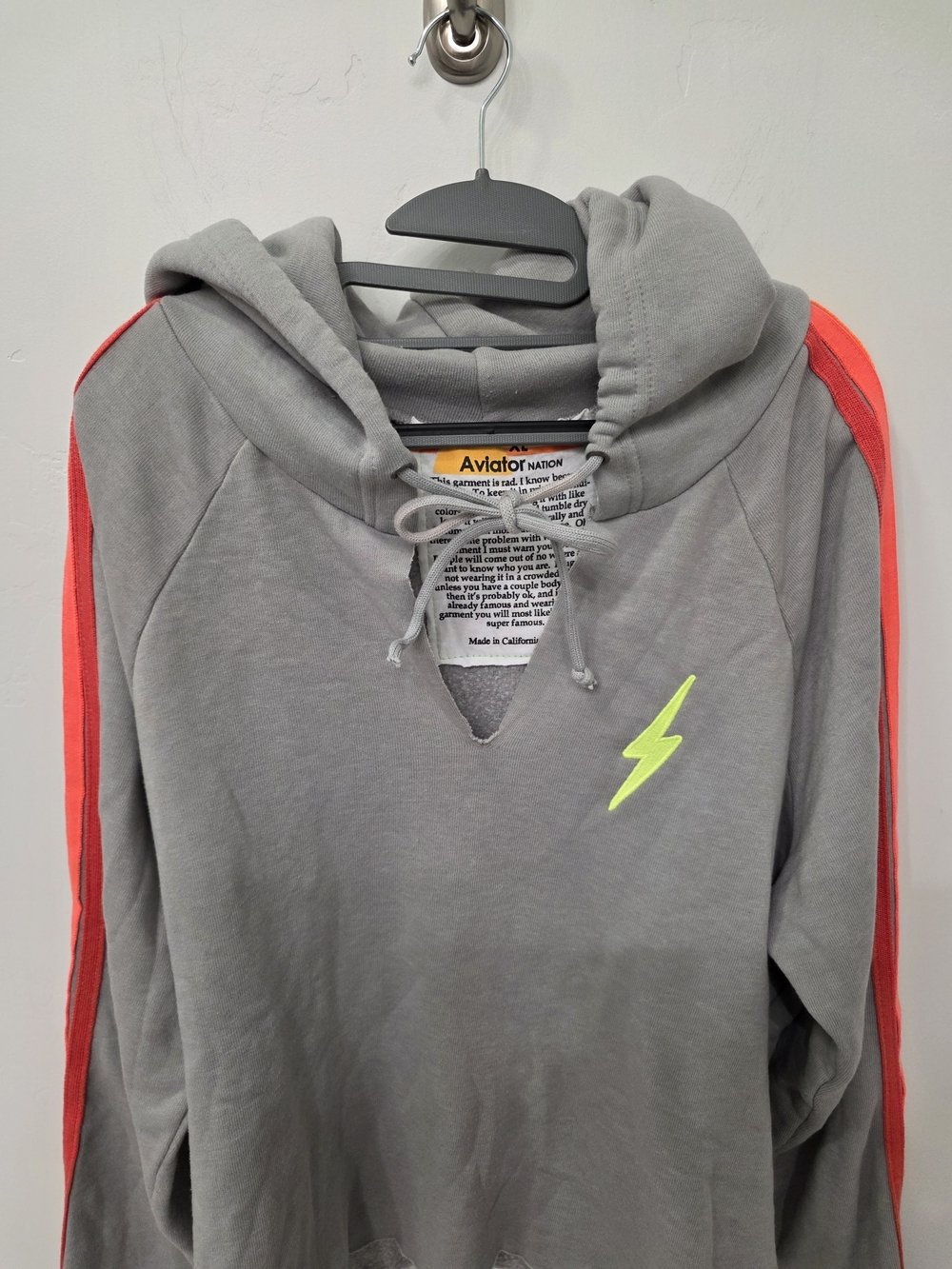 Aviator Nation Bolt 4-Stripe Cropped V-neck Hoodie Size XL